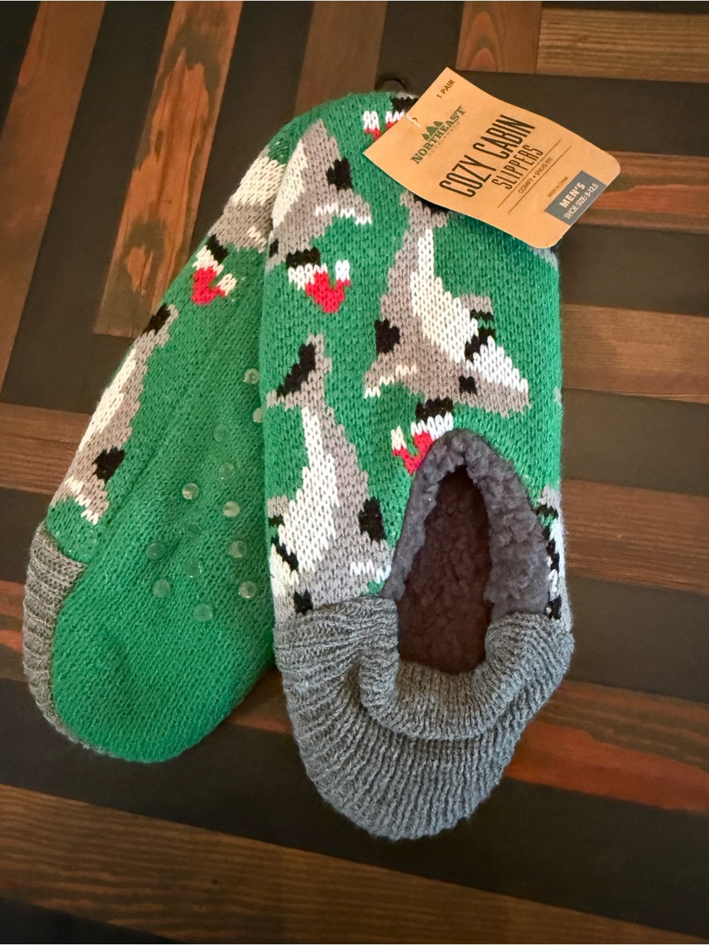 Northeast Outfitters Cozy Cabin Slippers - Green Shark Print